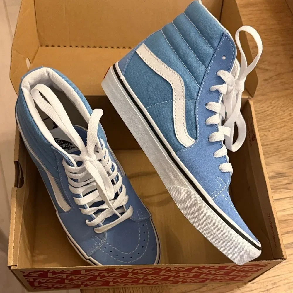 Vans Sk8-Hi Blue and White Sneakers.   High tops.   New